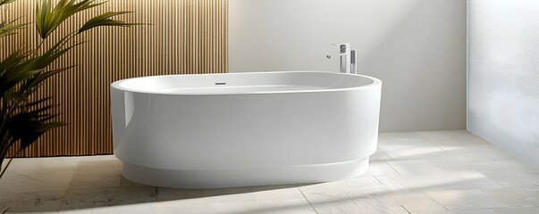 Elegant Minimalist Bathroom Design with Oversized Round Tub - Serene Stone Tiles Bamboo Accents and Soft Daylight for a Tranquil Escape