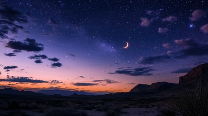Desert Landscape with Crescent Moon