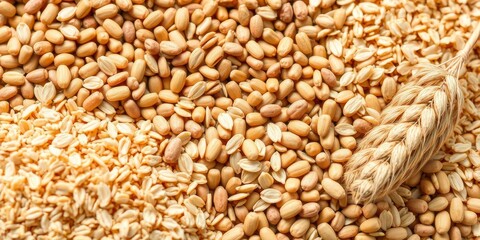 Obraz premium Close-up of various grains showing a rich and diverse texture, agriculture, background, rice