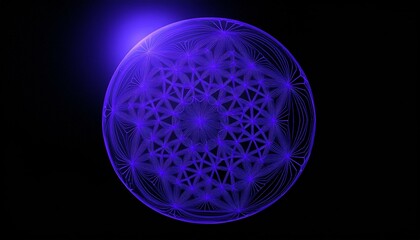 어둠속에서 빛나는 기하학적 패턴 무늬를 가진 구체