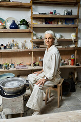 A skilled artist is focused on crafting pottery in her inviting and creative workspace.