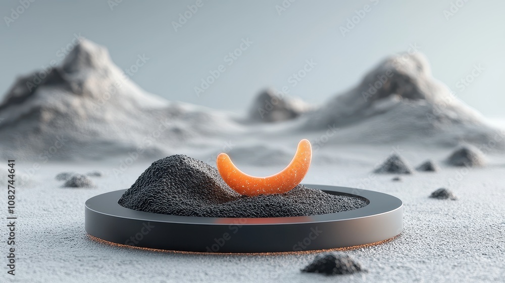 Poster abstract representation of a stylized orange object on a textured dark surface with a soft gradient 