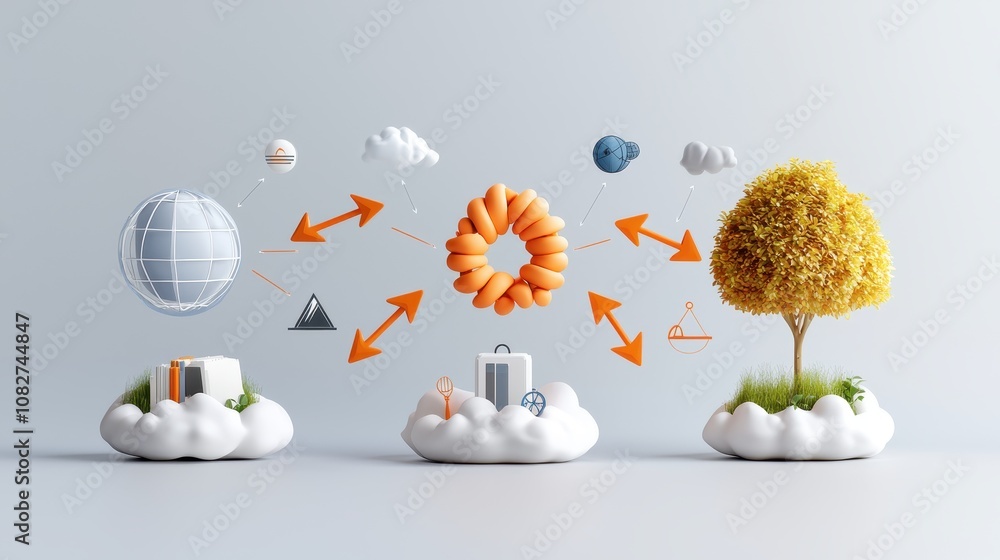 Poster conceptual illustration of global connectivity depicting a journey from modern technology to nature 