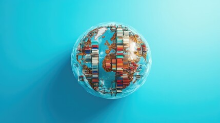 Transparent holographic globe highlighting shipping hubs flat design top view maritime theme water color Triadic Color Scheme