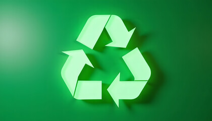 Obraz premium Bright green recycling symbol with arrows on vivid green background promoting eco-friendly initiatives