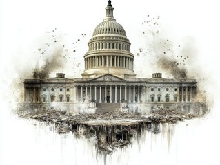 Capitol building, artistic design, abstract, white isolated background