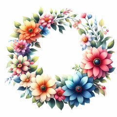 3D style of colorful flower wreath on white background