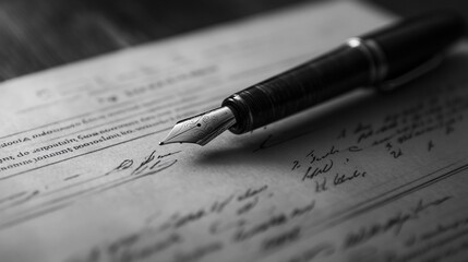 A fountain pen rests on a piece of paper with handwritten text, capturing a moment of thought and reflection.