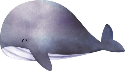 Handdrawn  Smiling Whale watercolor © 3dcr3at3