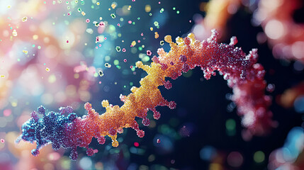 3D model of a bacterium showcasing its genetic makeup with colorful overlays of genomic data