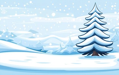 Obraz premium A serene winter landscape featuring a snow-covered tree with softly falling snowflakes in a tranquil, snowy environment