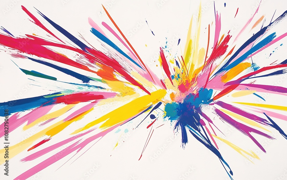 Poster bright abstract splash of colors on a white background with dynamic brush strokes creating a vivid a