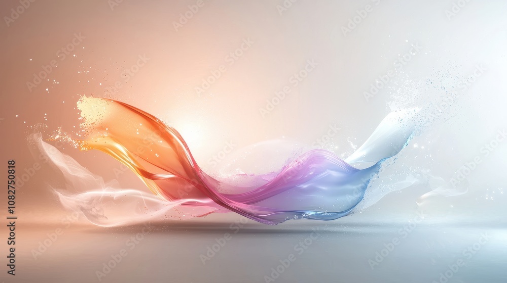 Poster colorful flowing abstract design with soft pastel shades of orange, pink, and blue creating a dynami