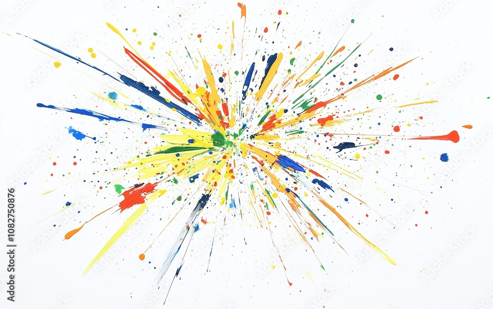 Poster colorful paint splatter creating dynamic abstract art on a white canvas reflecting creativity and en