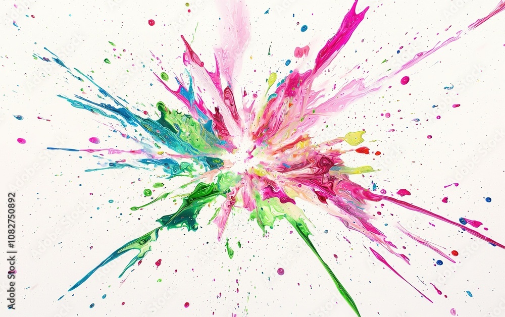 Poster colorful paint explosion on a white background creates vibrant patterns in an artistic display of cr