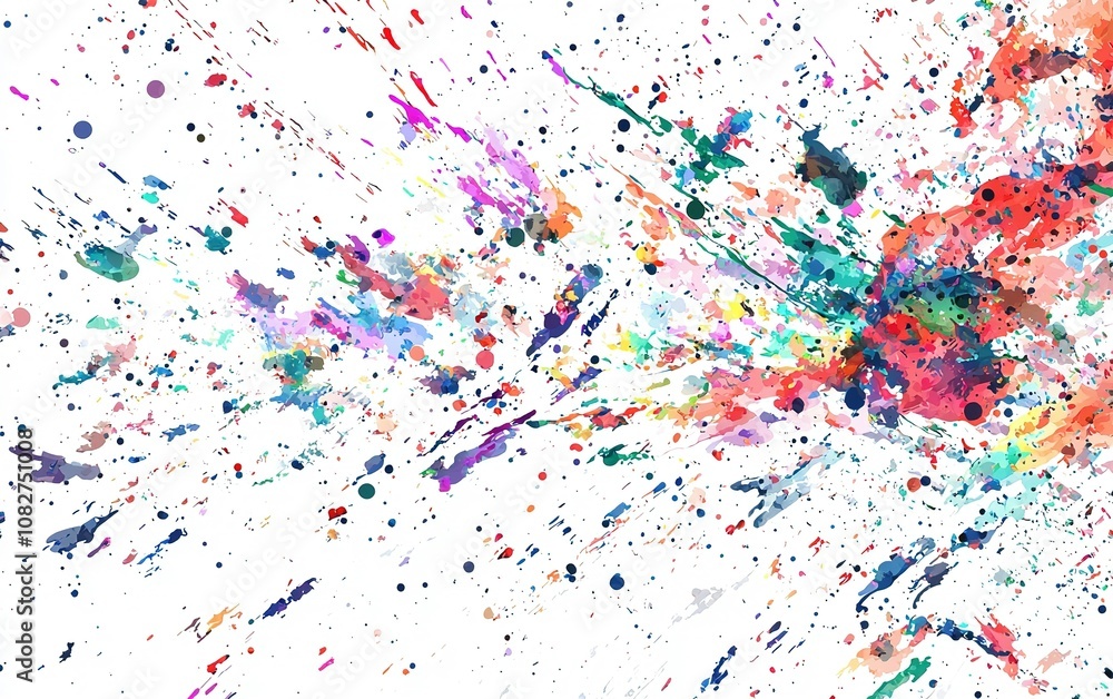 Poster vibrant splashes of color create an abstract artwork filled with energy and movement against a white