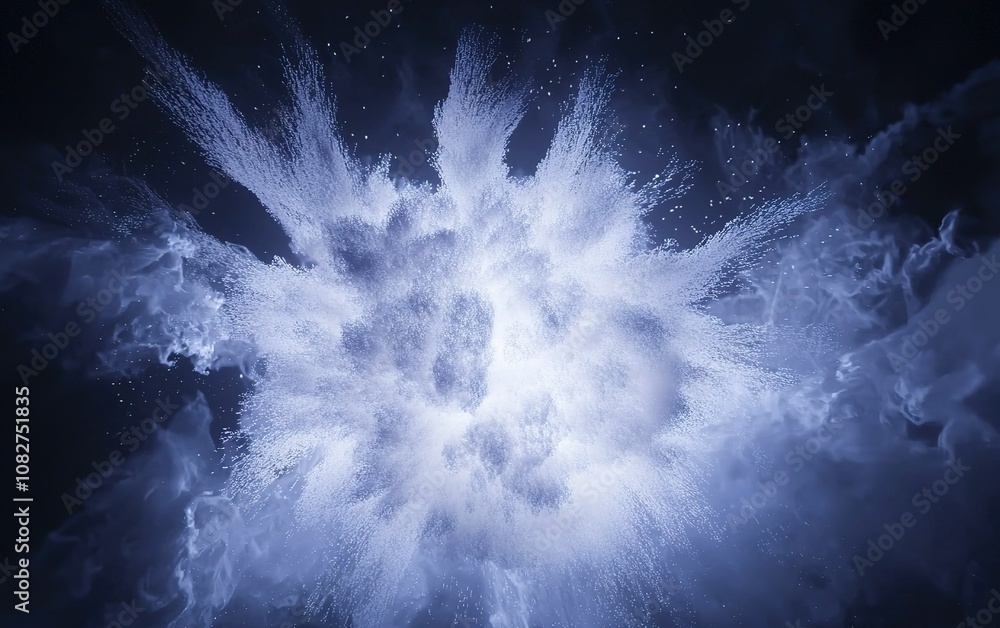 Poster powerful explosion of smoke and vapor in a dark setting showcasing dynamic movement and energy at ni