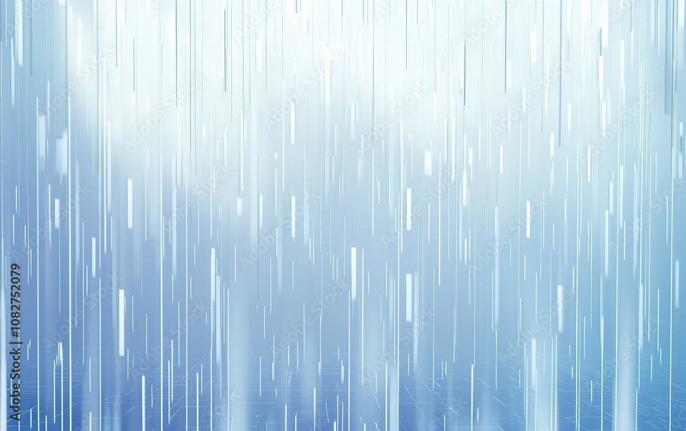 Poster a serene blue background with vertical lines representing gentle rain falling in a tranquil atmosphe