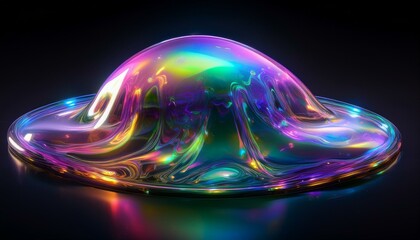 오로라 색깔의 형광 물질이 빛을 내뿜으며 공중을 떠다니는 모습