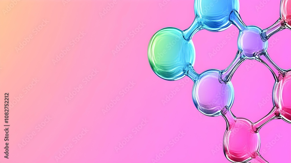 Poster abstract design featuring intricate carbon molecules, showcasing a dynamic interplay of shapes and t