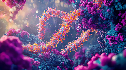 Fototapeta premium Artistic representation of a CRISPR mechanism illustrated with vibrant molecular interactions