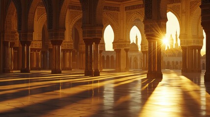 Majestic Mosque Interior with Dawn Glow