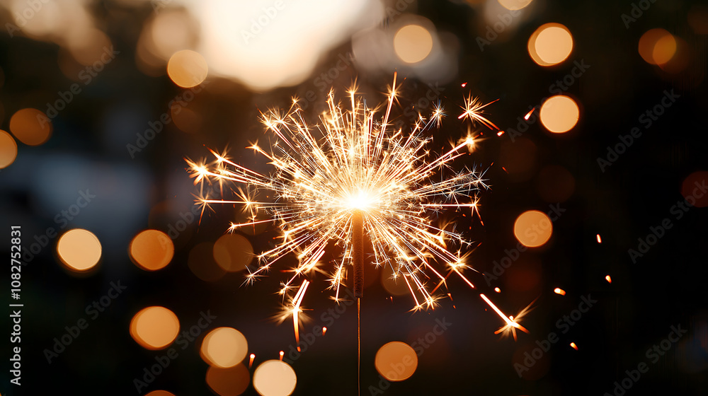 Poster sparkler burning brightly with a blurred warm background during twilight. generative ai.