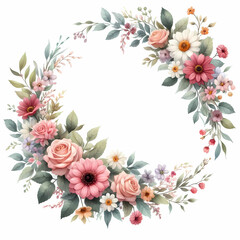 3D style flower wreath on white background