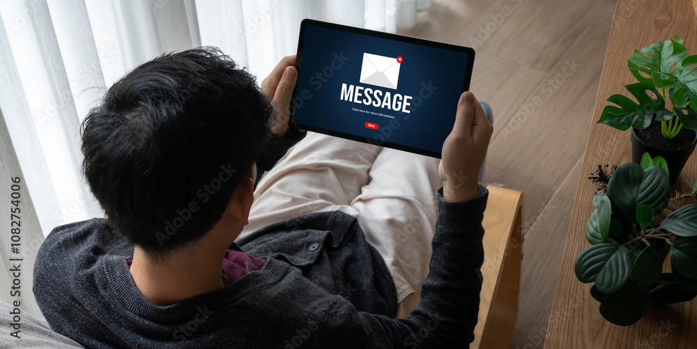 Poster email notification message showing on computer screen snugly. digital marketing message information 