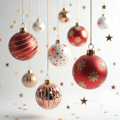 Christmas ornaments abstract background, Colorful gold and red ornaments, Beautiful Christmas tree...