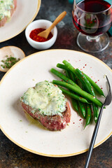 Steak with blue cheese sauce