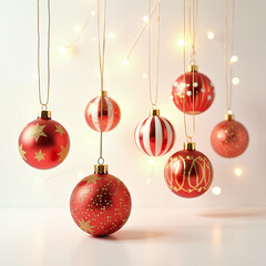 Christmas ornaments abstract background, Colorful gold and red ornaments, Beautiful Christmas tree...