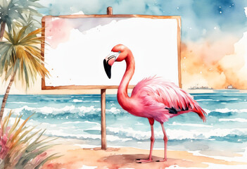 Flamingo watercolor blank sign