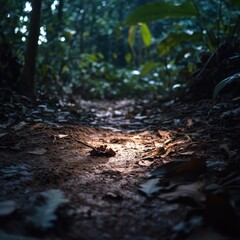 Animal Tracks in Low Light Jungle Path