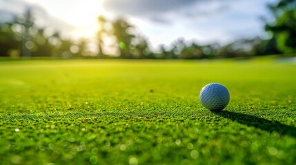 An idyllic golf course setting with neatly trimmed fairways, Golfing essentials impeccably laid out, Classic sporting style