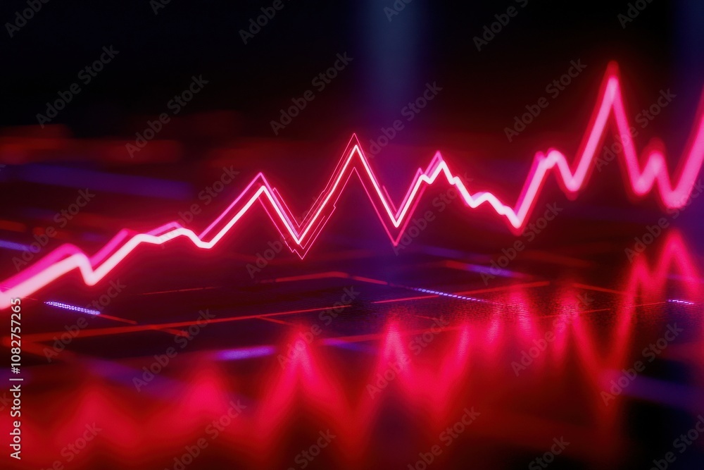 Fototapete economic risk concept. a dynamic red line graph showcases fluctuating trends, highlighting data anal