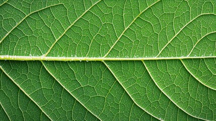 Obraz premium A close-up of a green leaf showcasing intricate veins and texture, highlighting the beauty of nature and the complexity of plant life.