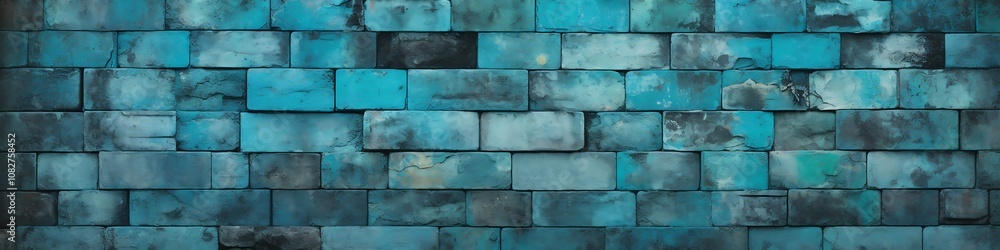 Poster cyan bricks: a backdrop of weathered cool and refreshing brick patterns