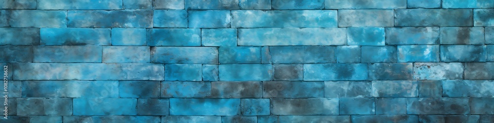 Poster cyan bricks: a backdrop of weathered cool and refreshing brick patterns