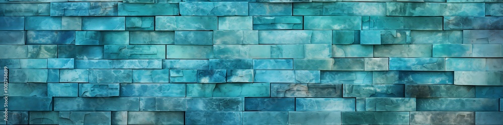 Poster cyan bricks: a backdrop of weathered cool and refreshing brick patterns