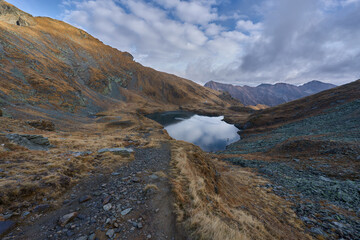 Frozen glacial lake in the mountains