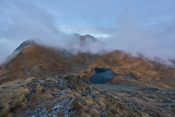 Frozen glacial lake in the high mountains