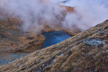 Frozen glacial lake in the mountains