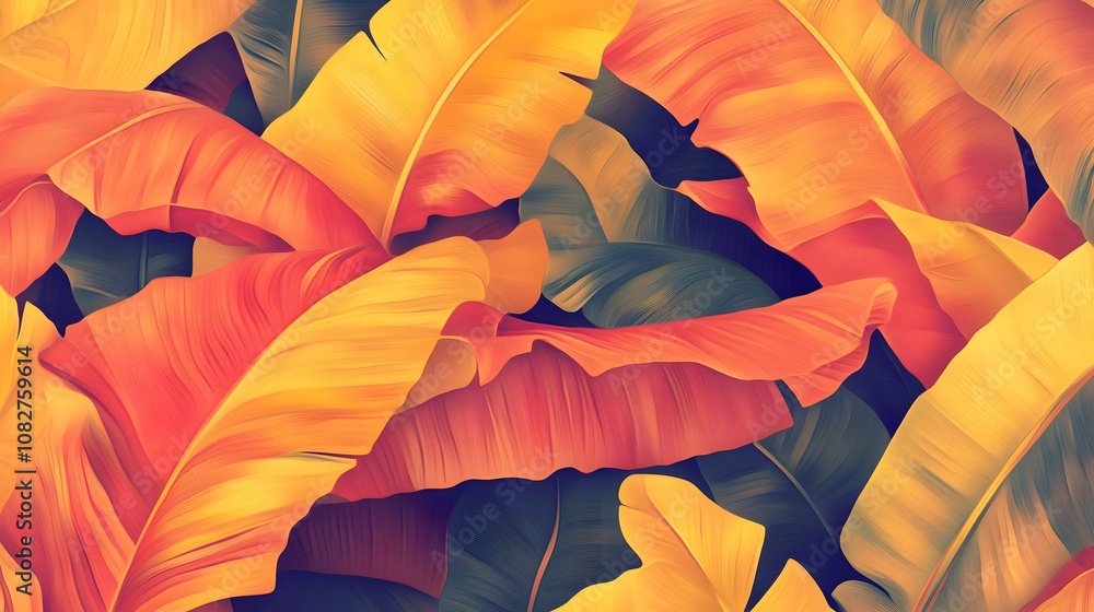 Aufkleber overlapping banana leaves with a gradient effect