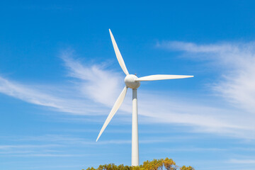 A wind turbine closeup with copyspace