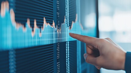 Businessman analyzing sales data on interactive digital screen in office meeting