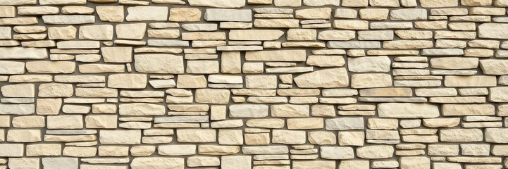 Fototapeta premium Horizontal stacked stone wall background with varying shades of grey and brown, building, stone wall, solid