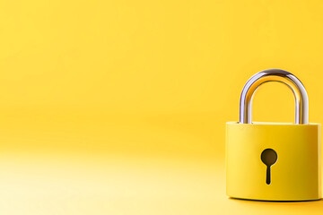 Naklejka premium A Vibrant Yellow Padlock Stands out Against a Bright Yellow Backdrop, Symbolizing Safety