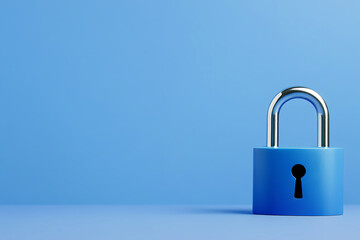 Fototapeta premium A Sleek Blue Padlock Stands Against a Tranquil Blue Background, Symbolizing Security and Protection