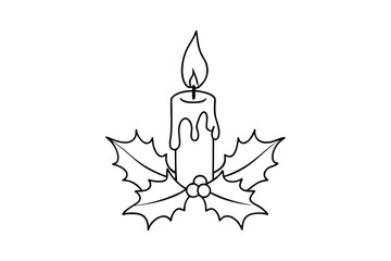 Hand-Drawn Candle Illustration Vector - Minimalist Line Art Design with Flame, Cozy Vintage Decor